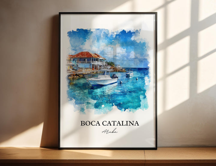 Boca Catalina Wall Art, Malmok Beach Print, Aruba Watercolor Art, Boca Catalina Gift, Travel Print, Travel Poster, Housewarming Gift