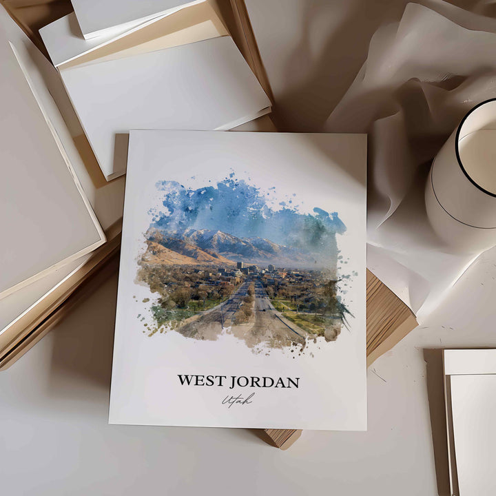 West Jordan Wall Art, Utah Print, West Jordan UT Watercolor Art, Salt Lake City Gift, Travel Print, Travel Poster, Housewarming Gift