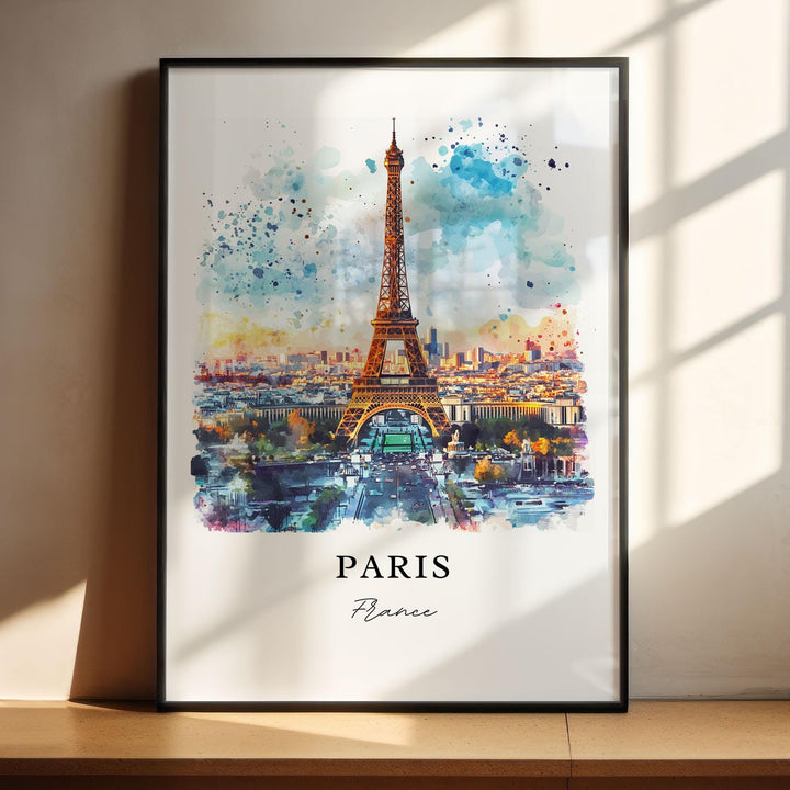 Paris France Wall Art, Eiffel Tower Print, Paris Skyline Watercolor Art, Paris France Gift, Travel Print, Travel Poster, Housewarming Gift