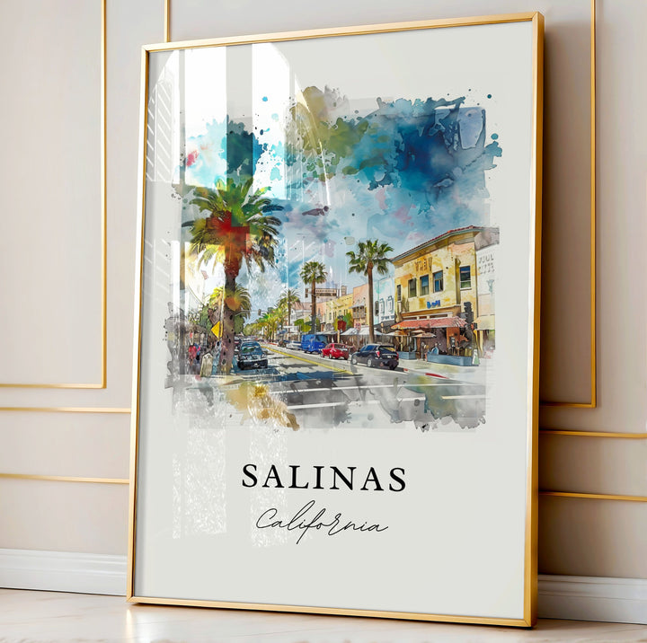 Salinas California Art, Salinas CA Print, Monterey County Watercolor, Salinas Cali Gift,