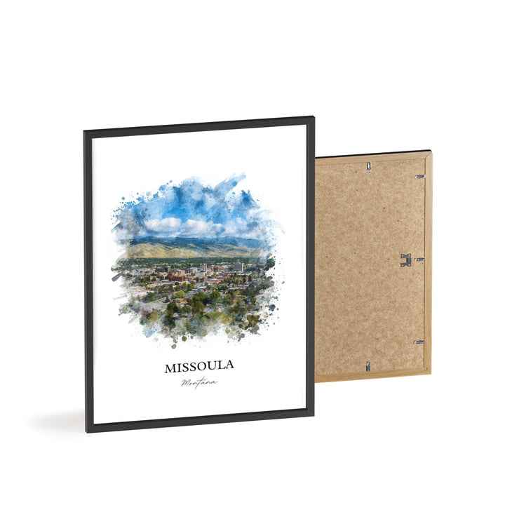 Missoula MT Wall Art, Missoula Print, Missoula Watercolor Art, Missoula Montana Gift, Travel Print, Travel Poster, Housewarming Gift