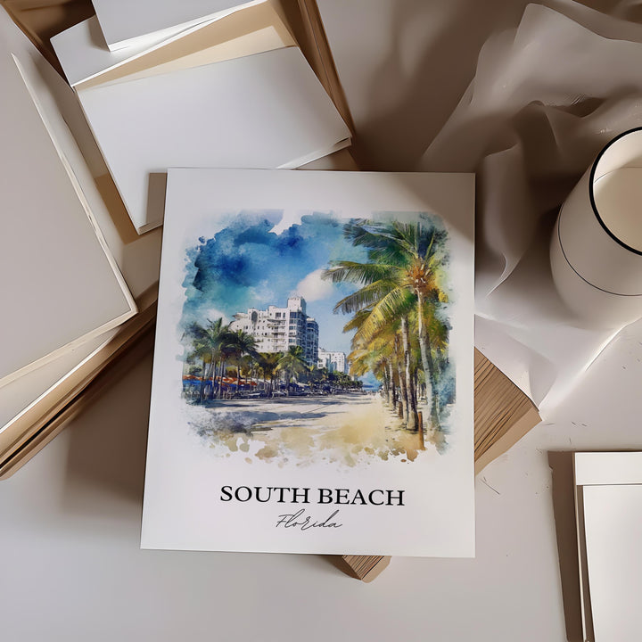 South Beach Wall Art, South Beach Print, Miami Watercolor Art, Miami Beach Gift, Travel Print, Travel Poster, Housewarming Gift