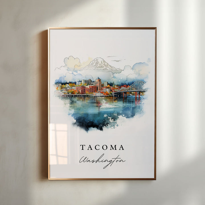 Tacoma traditional travel art - Washington, Tacoma poster print, Wedding gift, Birthday present, Custom Text, Perfect Gift