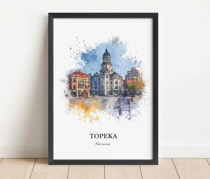 Topeka Kansas Wall Art, Topeka Print, Kansas Watercolor Art, Topeka Skyline Gift, Travel Print, Travel Poster, Housewarming Gift