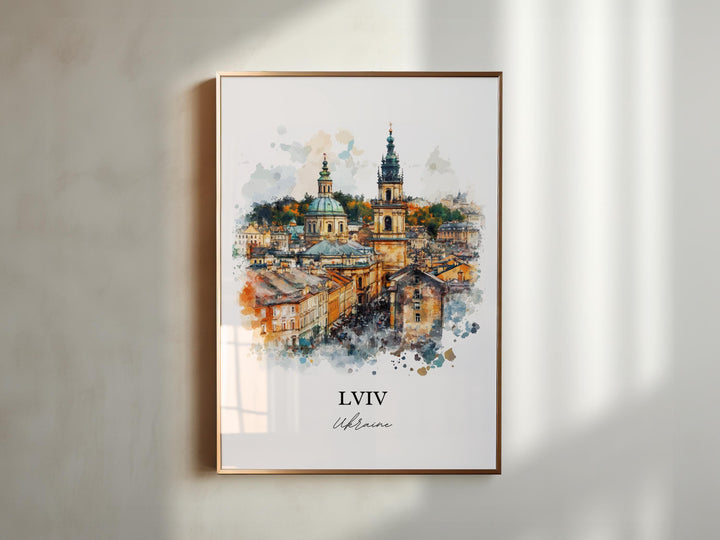 Lviv Wall Art, Lviv Skyline Print, Ukraine Watercolor Art, Lviv Ukraine Gift, Travel Print, Travel Poster, Housewarming Gift