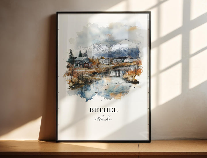 Bethel Alaska Wall Art, Kuskokwim River Print, Bethel Alaska Watercolor Art, Bethel AK Gift, Travel Print, Travel Poster, Housewarming Gift