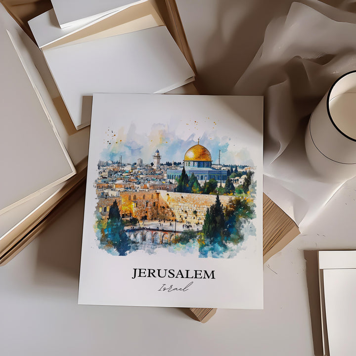 Jerusalem Wall Art, Jerusalem Israel Print, Israel Watercolor Art, Jerusalem Gift, Travel Print, Travel Poster, Housewarming Gift
