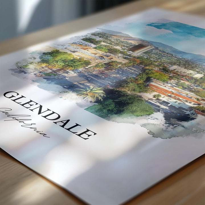 Glendale CA Wall Art, Glendale CA Print, California Watercolor Art, Glendale CA Gift, Travel Print, Travel Poster, Housewarming Gift