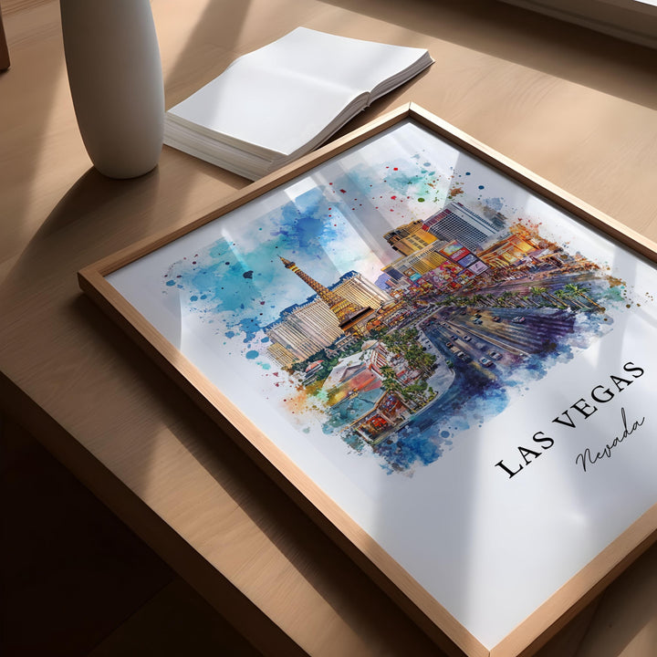 Las Vegas Wall Art, Las Vegas Print, Vegas Strip Watercolor Art, Vegas Strip Art Gift,