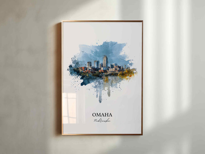 Omaha Nebraska Wall Art, Omaha Print, Nebraska Watercolor Art, Omaha NE Skyline Gift, Travel Print, Travel Poster, Housewarming Gift
