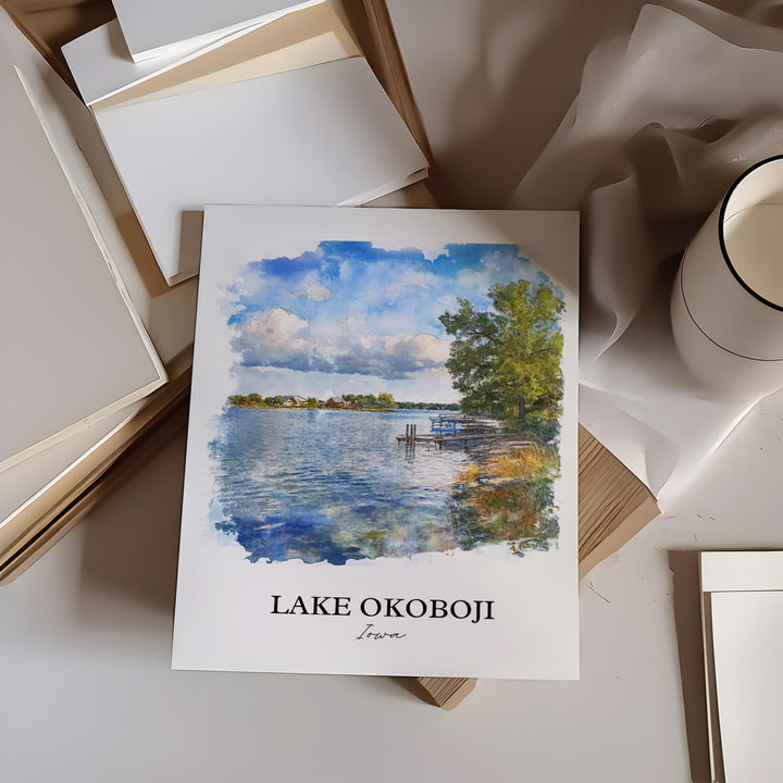 Lake Okoboji Wall Art, Dickinson County Print, Iowa Watercolor Art, Lake Okoboji Gift, Travel Print, Travel Poster, Housewarming Gift