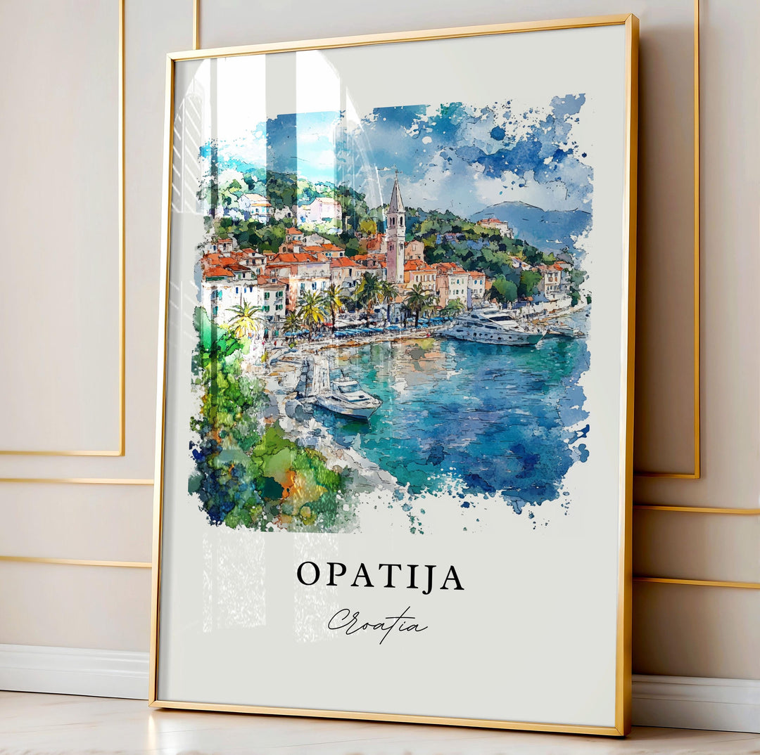 Opatija Wall Art, Opatija Croatia Print, Opatija Watercolor Art, Kotar County Croatia Gift,