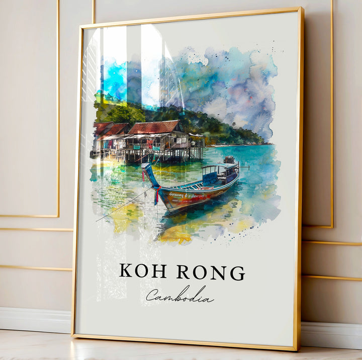 Koh Rong Wall Art, Koh Rong Print, Cambodia Watercolor Art, Koh Rong Cambodia Gift,