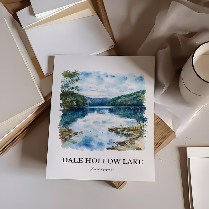 Dale Hollow Lake Wall Art, Celina TN Print, Tennessee Watercolor Art, Dale Hollow Lake Gift, Travel Print, Travel Poster, Housewarming Gift
