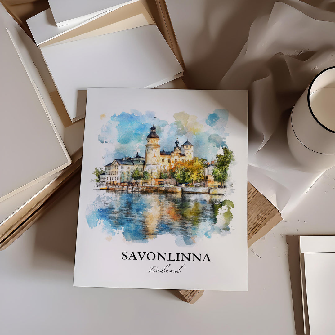 Savonlinna Wall Art, Finnish Lakeland Print, Finland Watercolor Art, Savonlinna Gift, Travel Print, Travel Poster, Housewarming Gift