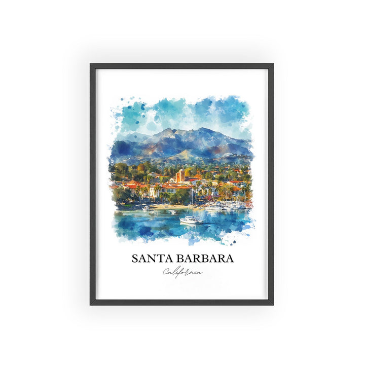 Santa Barbara Wall Art, California Print, Santa Barbara Watercolor Art, Santa Barbara Gift, Travel Print, Travel Poster, Housewarming Gift