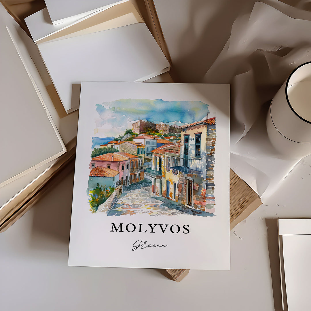 Molyvos Greece Wall Art, Mithymna Print, Molyvos Watercolor, Molyvos Lesbos Gift,