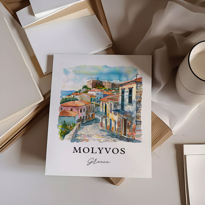 Molyvos Greece Wall Art, Mithymna Print, Molyvos Watercolor, Molyvos Lesbos Gift,