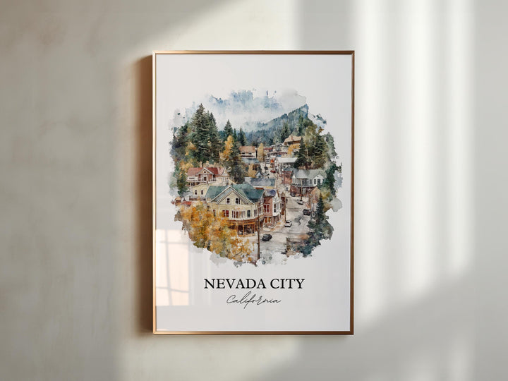 Nevada City Wall Art, Nevada County Print, California Watercolor Art, Nevada City CA Gift, Travel Print, Travel Poster, Housewarming Gift