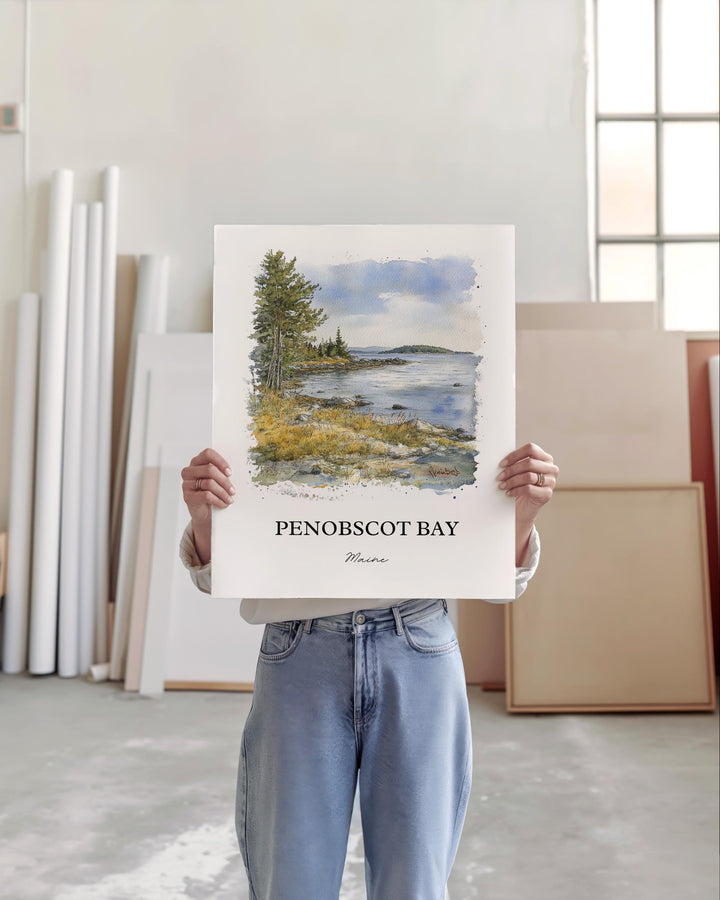 Penobscot Bay Wall Art, Belfast Maine Print, Maine Watercolor Art, Penobscot Bay Gift, Travel Print, Travel Poster, Housewarming Gift