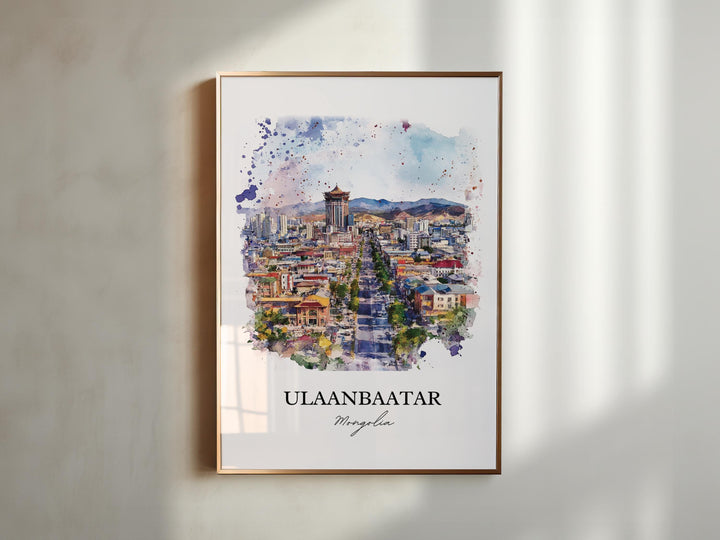 Ulaanbaatar Wall Art, Mongolia Print, Mongolia Watercolor Art, Ulaanbaatar Gift, Travel Print, Travel Poster, Housewarming Gift
