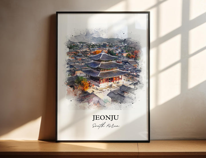 Jeonju Wall Art, Jeonju-si Print, South Korea Watercolor Art, Jeonju Gift, Travel Print, Travel Poster, Housewarming Gift