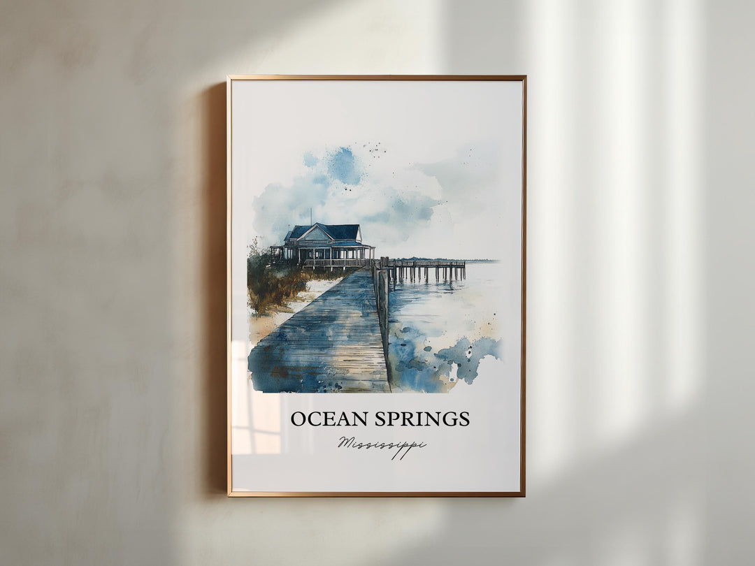 Ocean Springs MS Wall Art, Ocean Springs Print, Mississippi Watercolor, Ocean Springs Gift, Travel Print, Travel Poster, Housewarming Gift