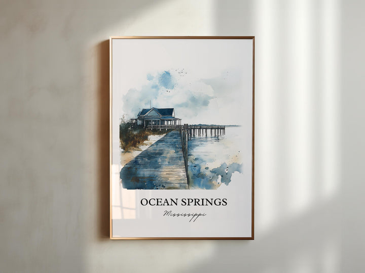 Ocean Springs MS Wall Art, Ocean Springs Print, Mississippi Watercolor, Ocean Springs Gift, Travel Print, Travel Poster, Housewarming Gift