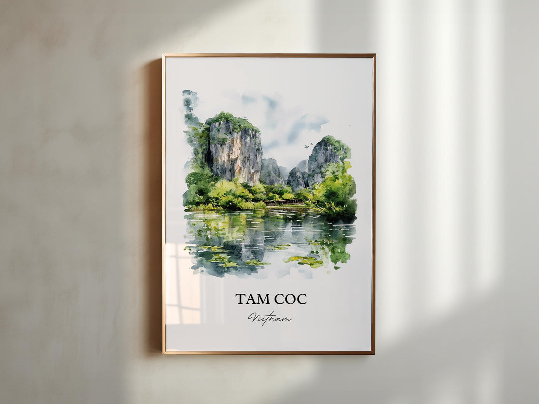 Tam Coc Wall Art, Ninh Bình Print, Vietnam Watercolor Art, Tam Coc Vietnam Gift, Travel Print, Travel Poster, Housewarming Gift