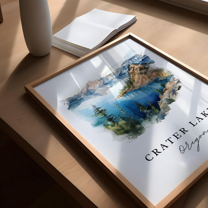 Crater Lake OR wall art - Oregon, Crater Lake poster, Crater Lake Wedding gift, Birthday present, Custom Text, Personalized Gift