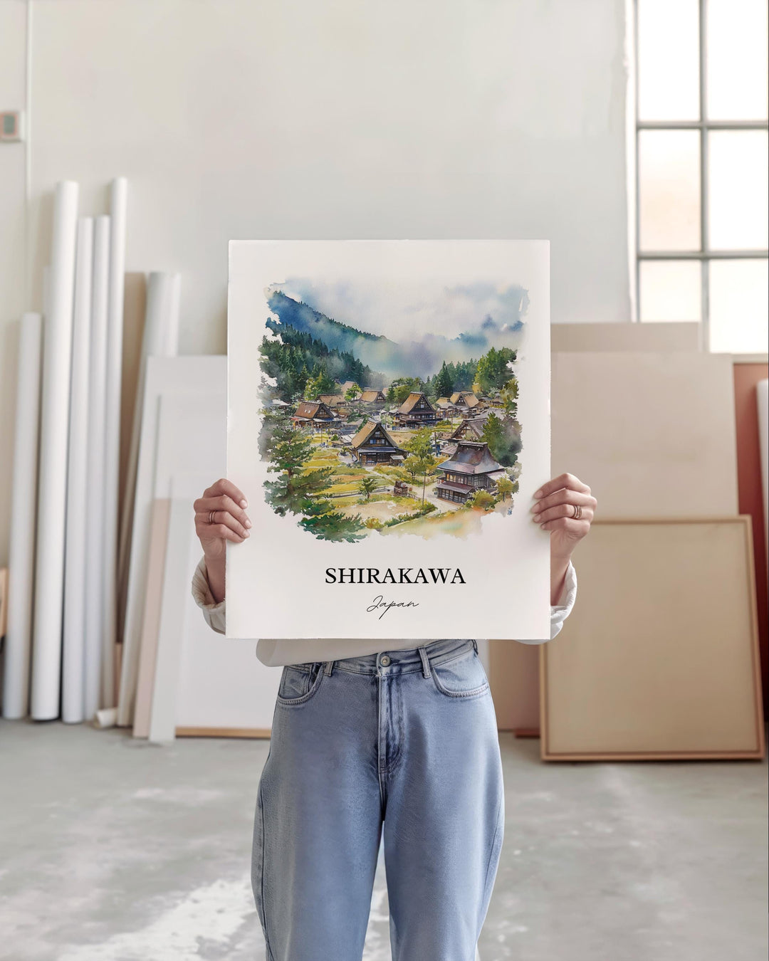 Shirakawa Wall Art, Gifu Prefecture Print, Japan Watercolor Art, Shirakawa Japan Gift, Travel Print, Travel Poster, Housewarming Gift