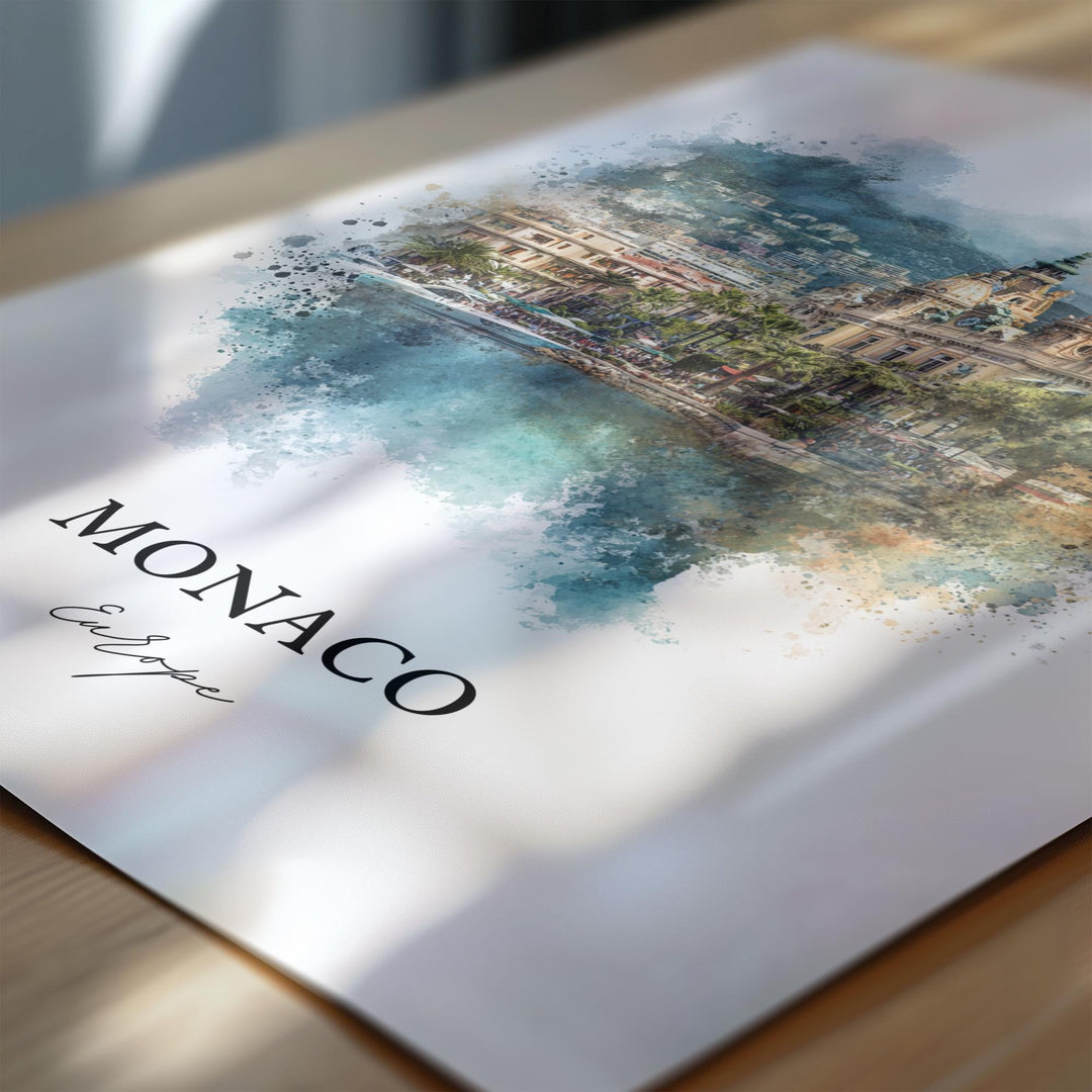Monaco Wall Art, Monaco Print, Monaco Watercolor Art, Monaco Europe Gift, Travel Print, Travel Poster, Housewarming Gift