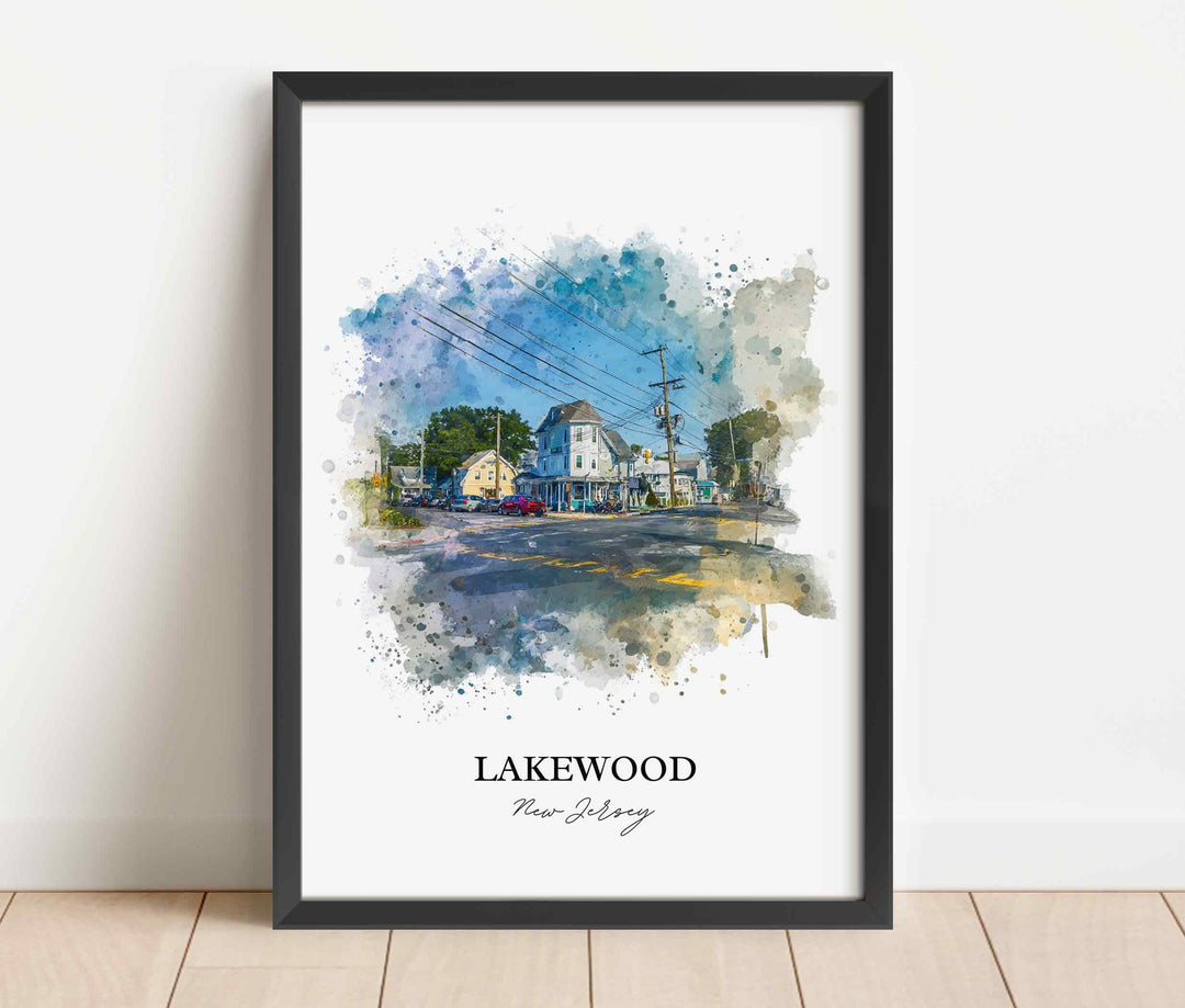 Lakewood NJ Wall Art, Lakewood Print, New Jersey Watercolor Art, Lakewood NJ Gift, Travel Print, Travel Poster, Housewarming Gift