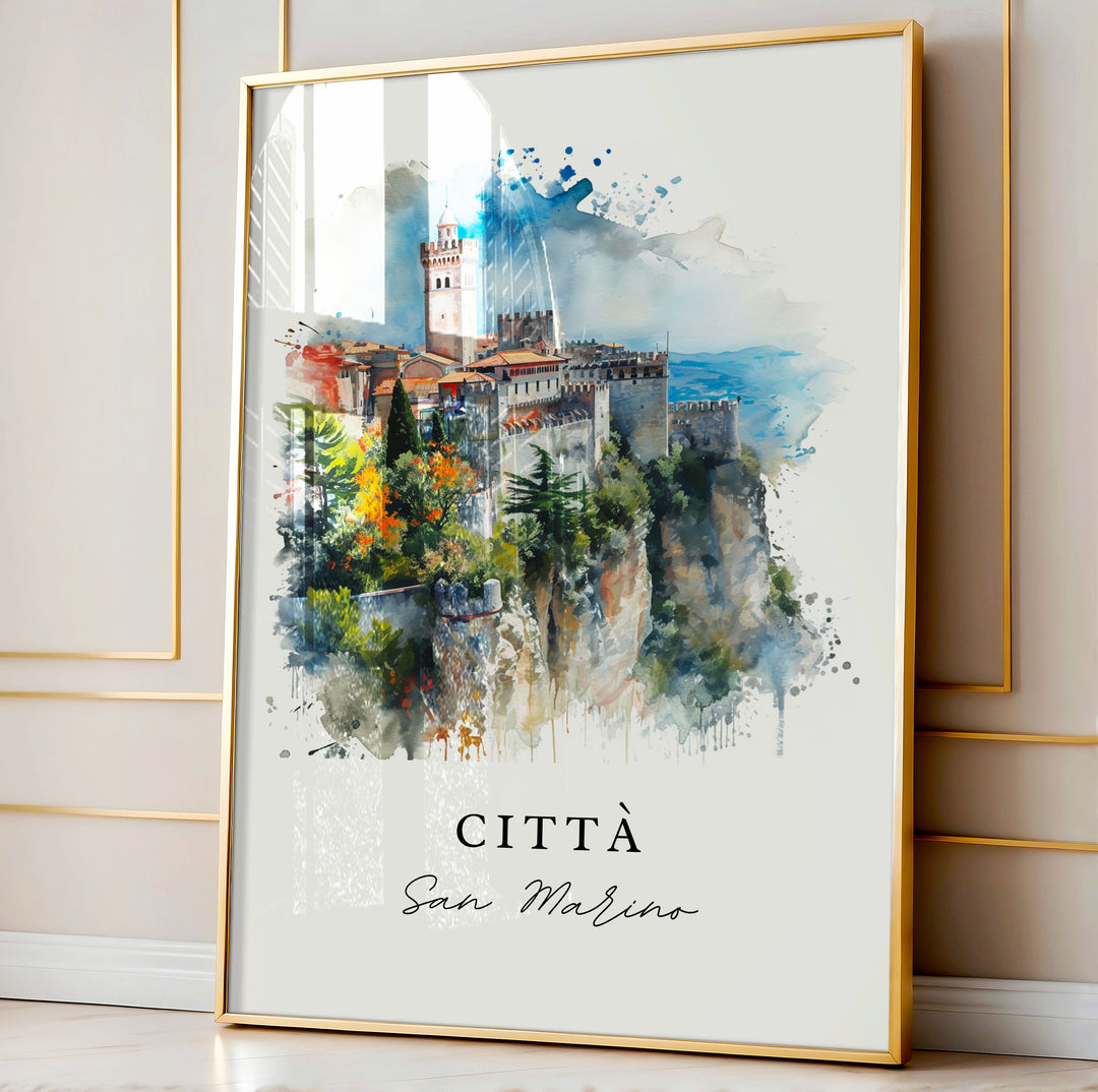 Citta San Marino watercolor travel art - San Marino, Italy print, Wedding gift, Birthday present, Custom Text, Perfect Gift