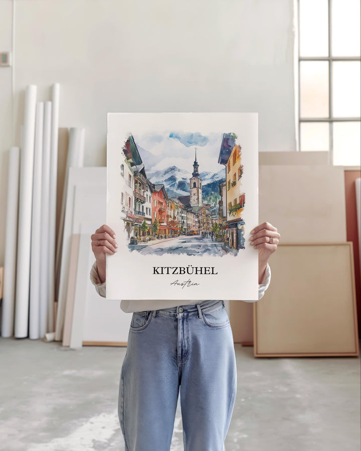 Kitzbuhel Wall Art, Innsbruck Print, Austria Watercolor Art, Kitzbuhel Gift, Travel Print, Travel Poster, Housewarming Gift