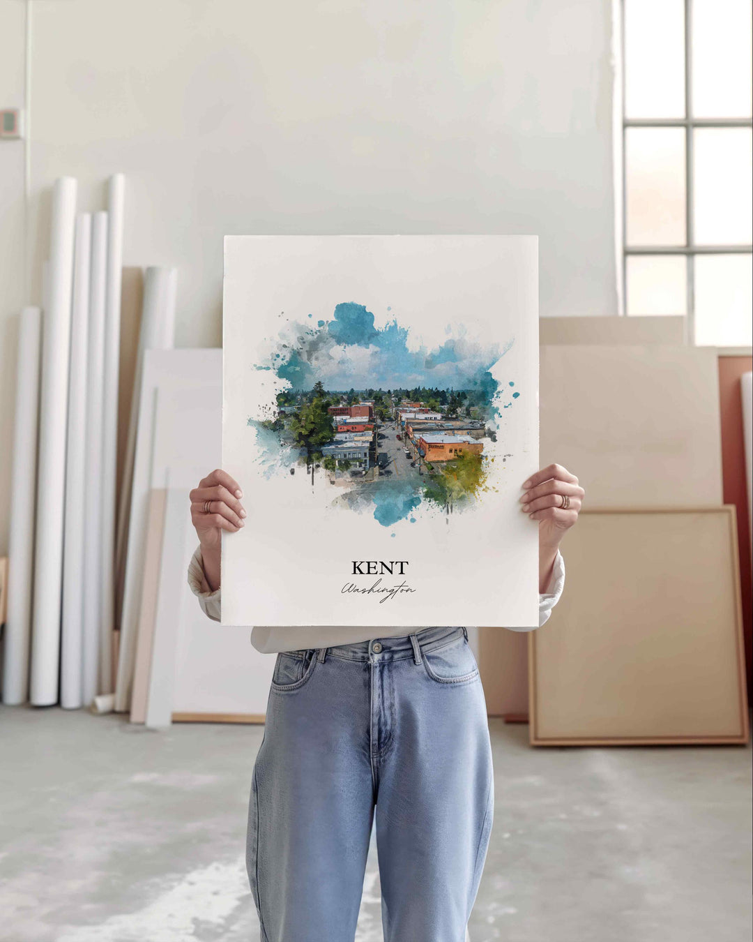 Kent Washington Wall Art, Kent Print, Kent Watercolor Art, Kent WA Gift, Travel Print, Travel Poster, Housewarming Gift