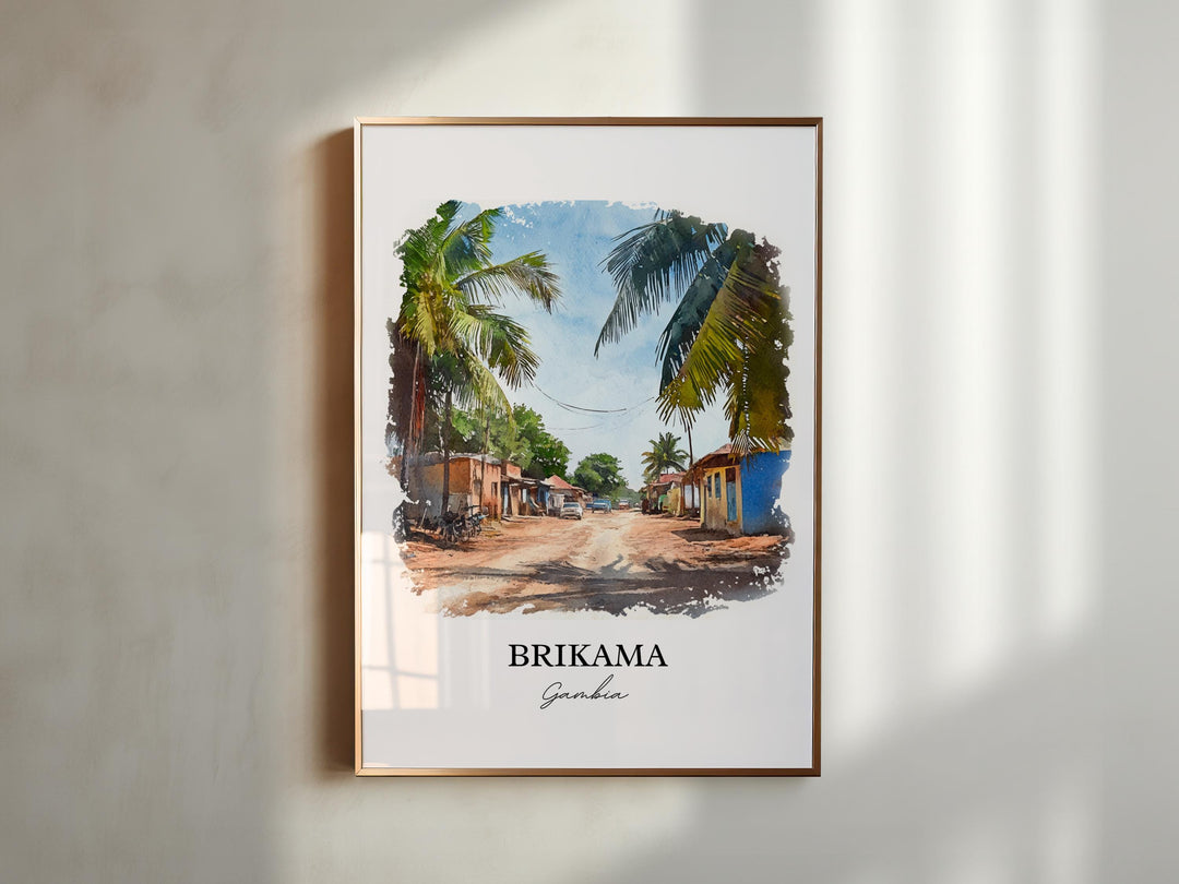 Brikama Wall Art, Gambia Print, Gambia Watercolor Art, Brikama Gambia Gift, Travel Print, Travel Poster, Housewarming Gift