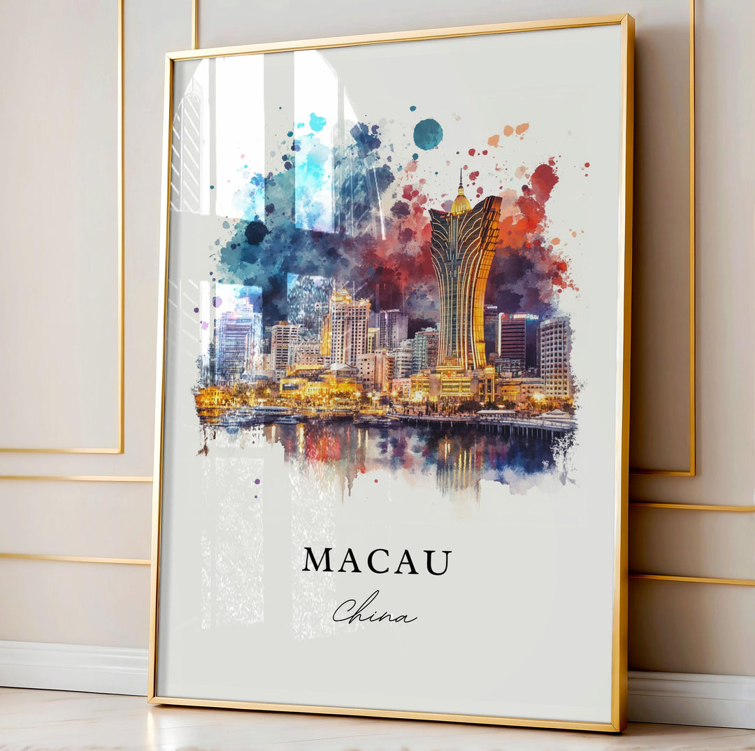 Macau Wall Art, Macau Print, Macau China Watercolor Art, Macau Gift,