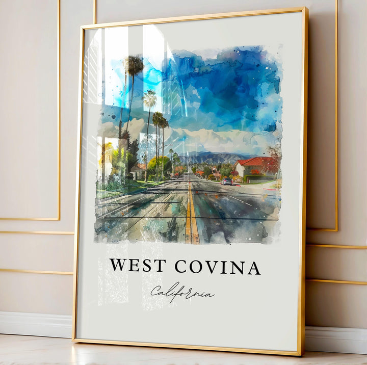 West Covina CA Wall Art, West Covina Print, West Covina Watercolor Art, West Covina Gift,