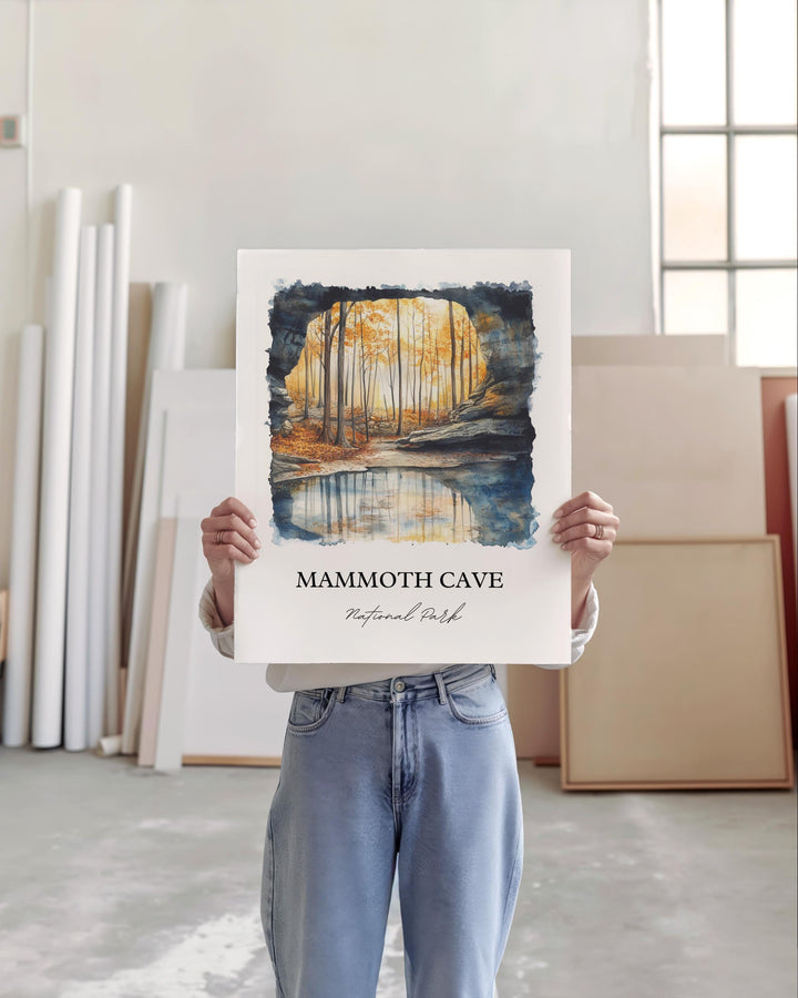 Mammouth Cave Wall Art, Cave City Print, Kentucky Watercolor Art, Mammouth Cave KY Gift, Travel Print, Travel Poster, Housewarming Gift