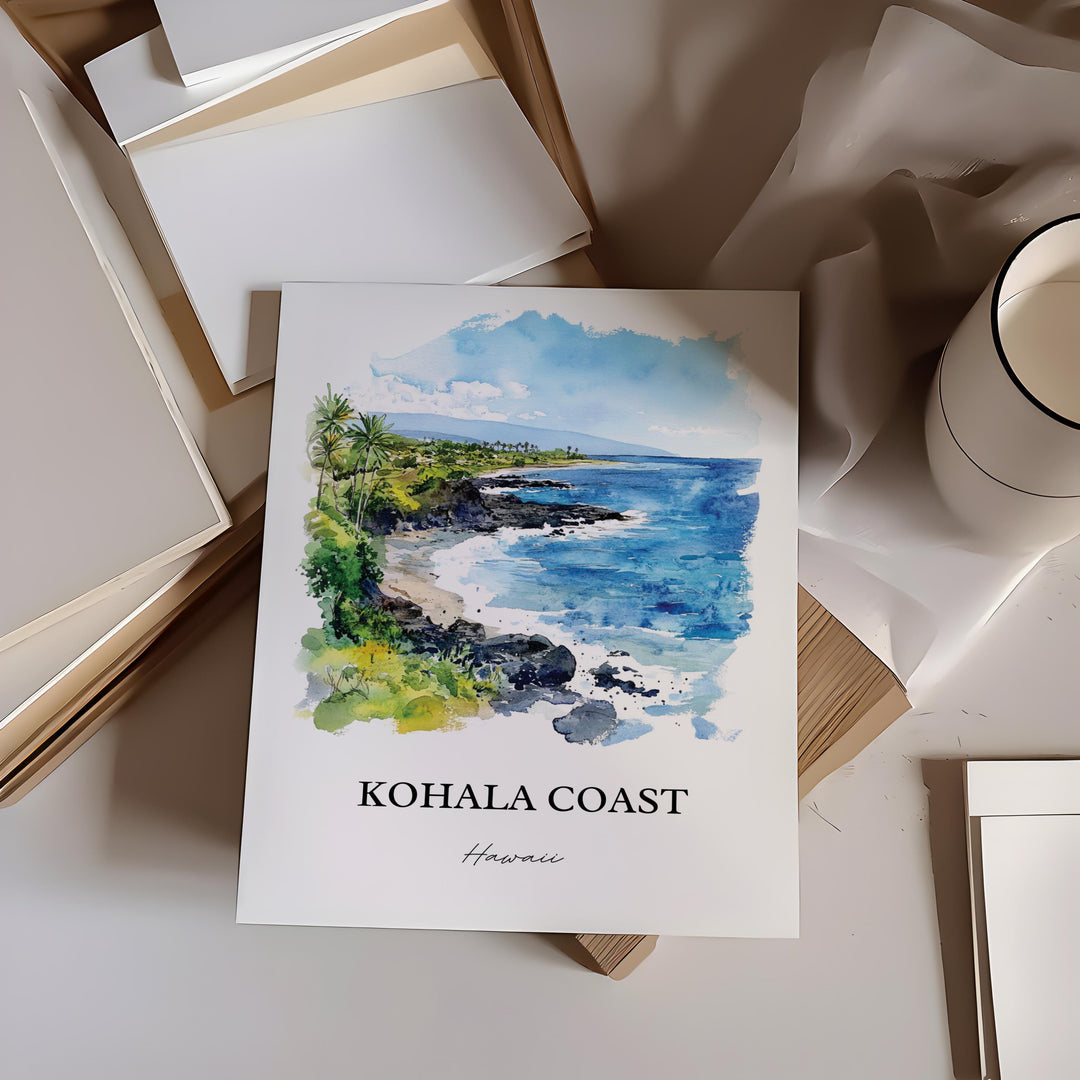 Kohala Coast Wall Art, Big Island Print, Hawaii Watercolor Art, Kohala Coast Gift, Travel Print, Travel Poster, Housewarming Gift