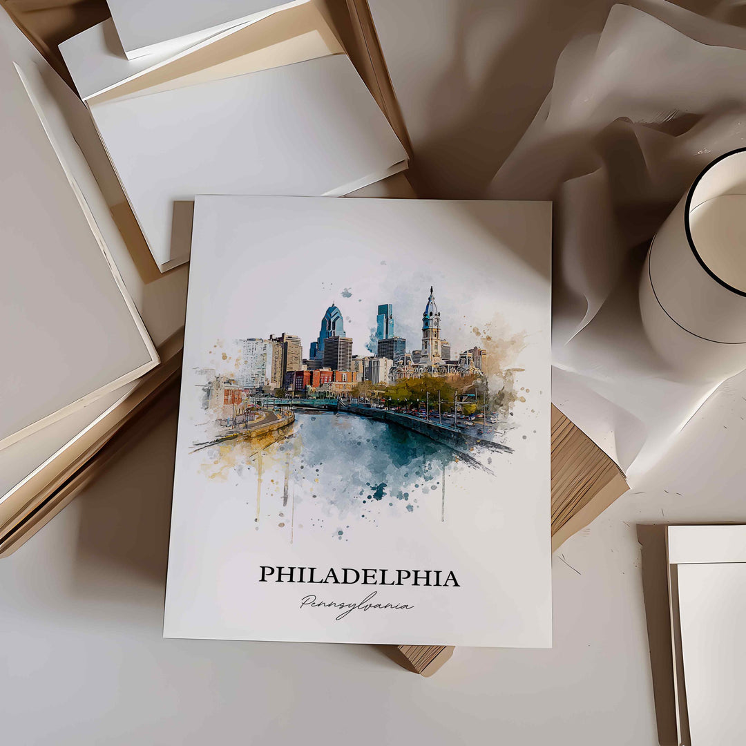 Philadelphia Wall Art, Philly Print, Philadelphia Watercolor Art, Philly Skyline Gift, Travel Print, Travel Poster, Housewarming Gift