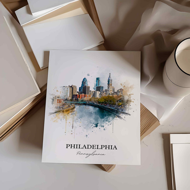Philadelphia Wall Art, Philly Print, Philadelphia Watercolor Art, Philly Skyline Gift, Travel Print, Travel Poster, Housewarming Gift