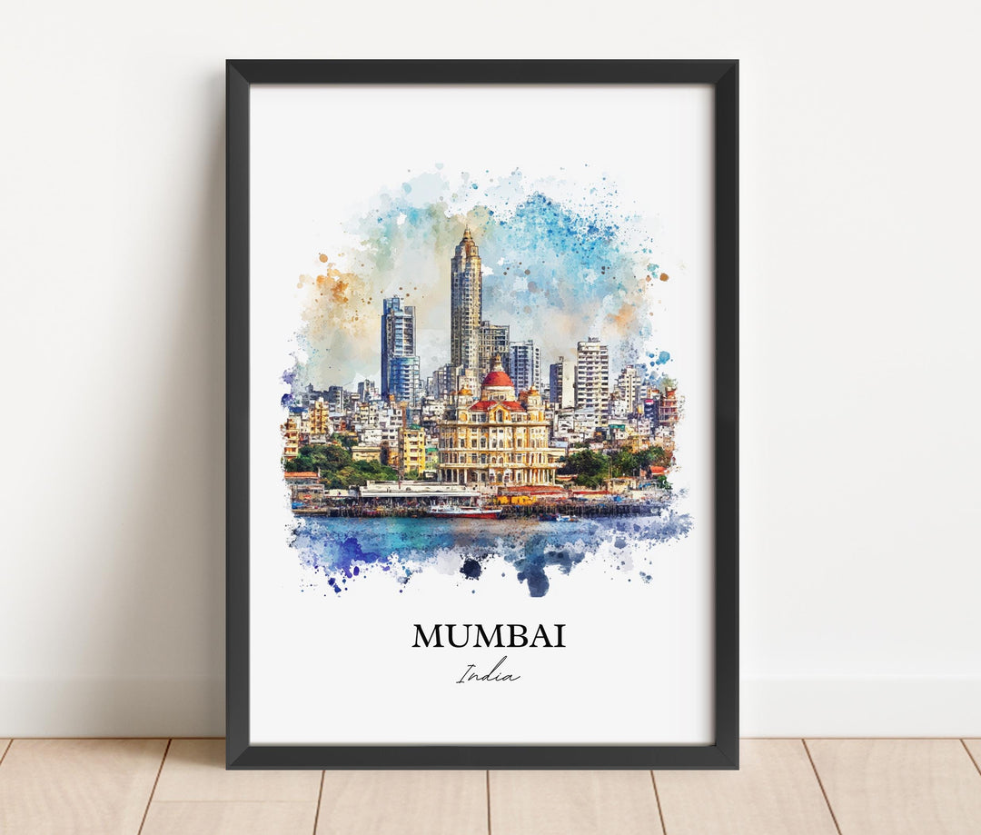 Mumbai Wall Art, Mumbai Skyline Print, India Watercolor Art, Mumbai India Gift, Travel Print, Travel Poster, Housewarming Gift
