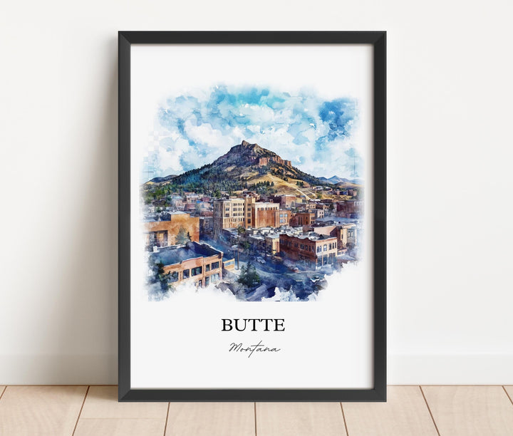 Butte MT Wall Art, Silver Bow County Print, Montana Watercolor Art, Butte Montana Gift, Travel Print, Travel Poster, Housewarming Gift
