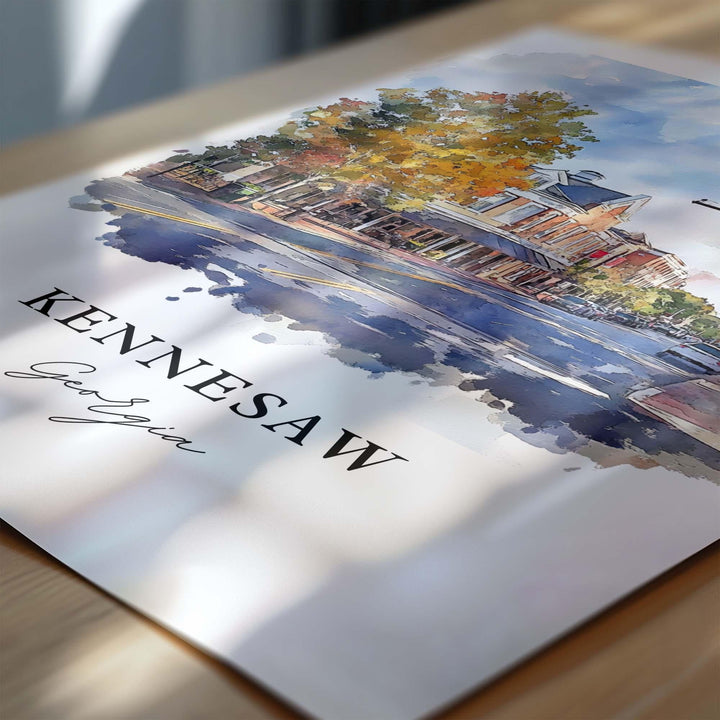 Kennesaw Wall Art, Kennesaw Georgia Print, Atlanta Watercolor Art, Kennesaw GA Gift, Travel Print, Travel Poster, Housewarming Gift