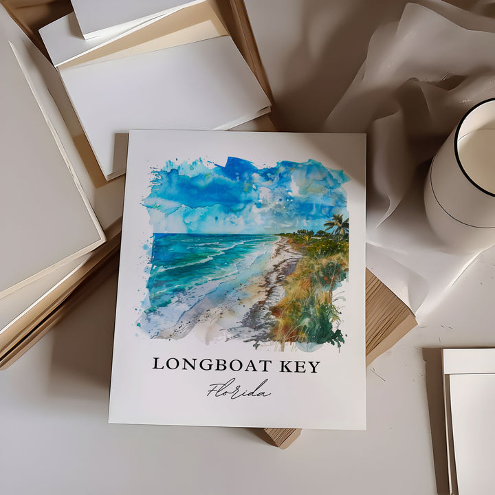 Longboat Key Art, Longboat Key FL Print, Longboat Key Watercolor, Longboat Key Florida Gift, Travel Poster, Housewarming Gift