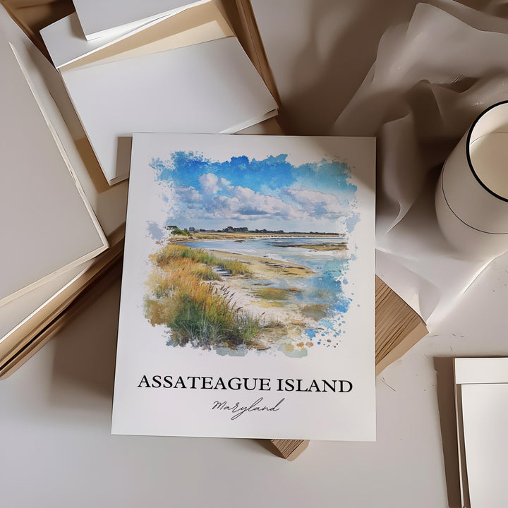 Assateague Island Wall Art, Delmarva Print, Maryland Watercolor Art, Assateague Island Gift, Travel Print, Travel Poster, Housewarming Gift