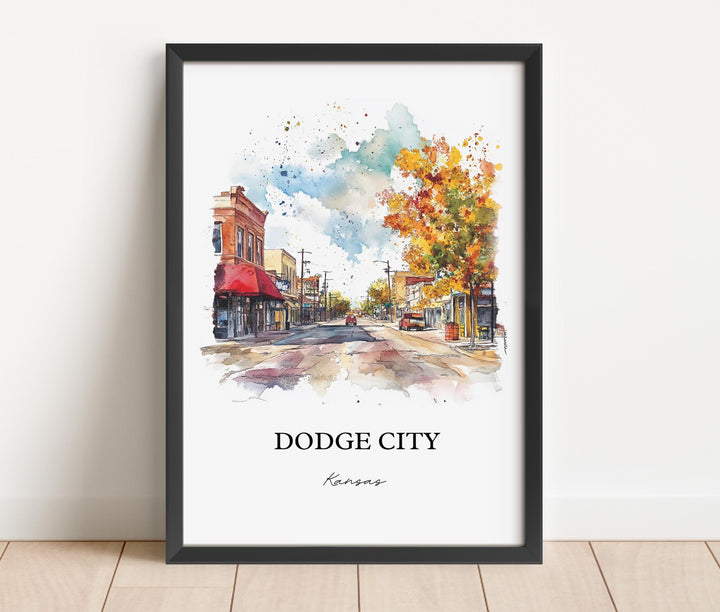 Dodge City Wall Art, Ford County Print, Kansas Watercolor Art, Dodge City KS Gift, Travel Print, Travel Poster, Housewarming Gift