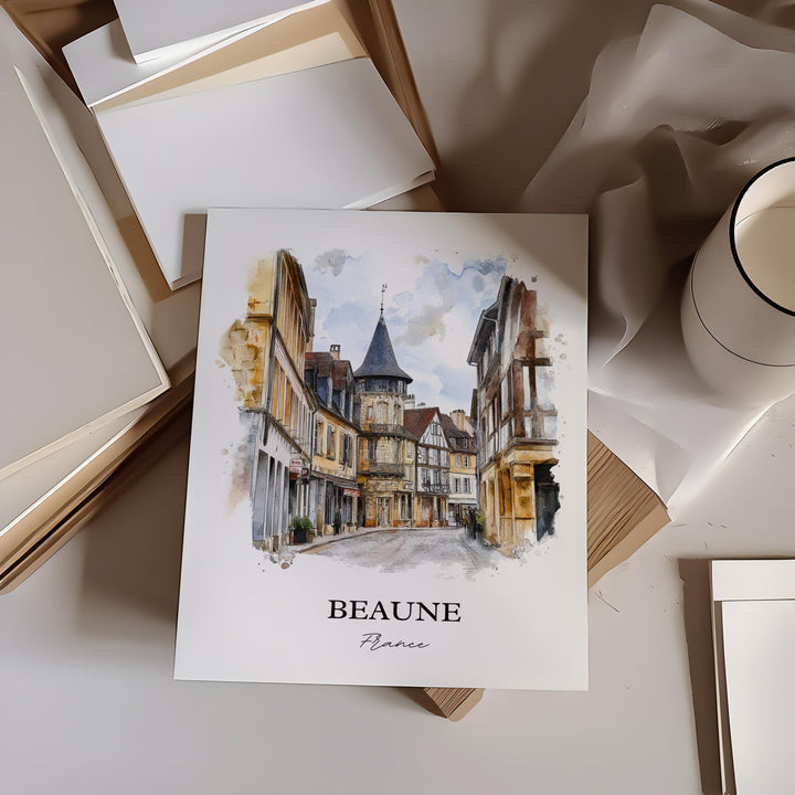 Beaune France Wall Art, Burgundy Region Print, France Watercolor Art, Beaune Gift, Travel Print, Travel Poster, Housewarming Gift